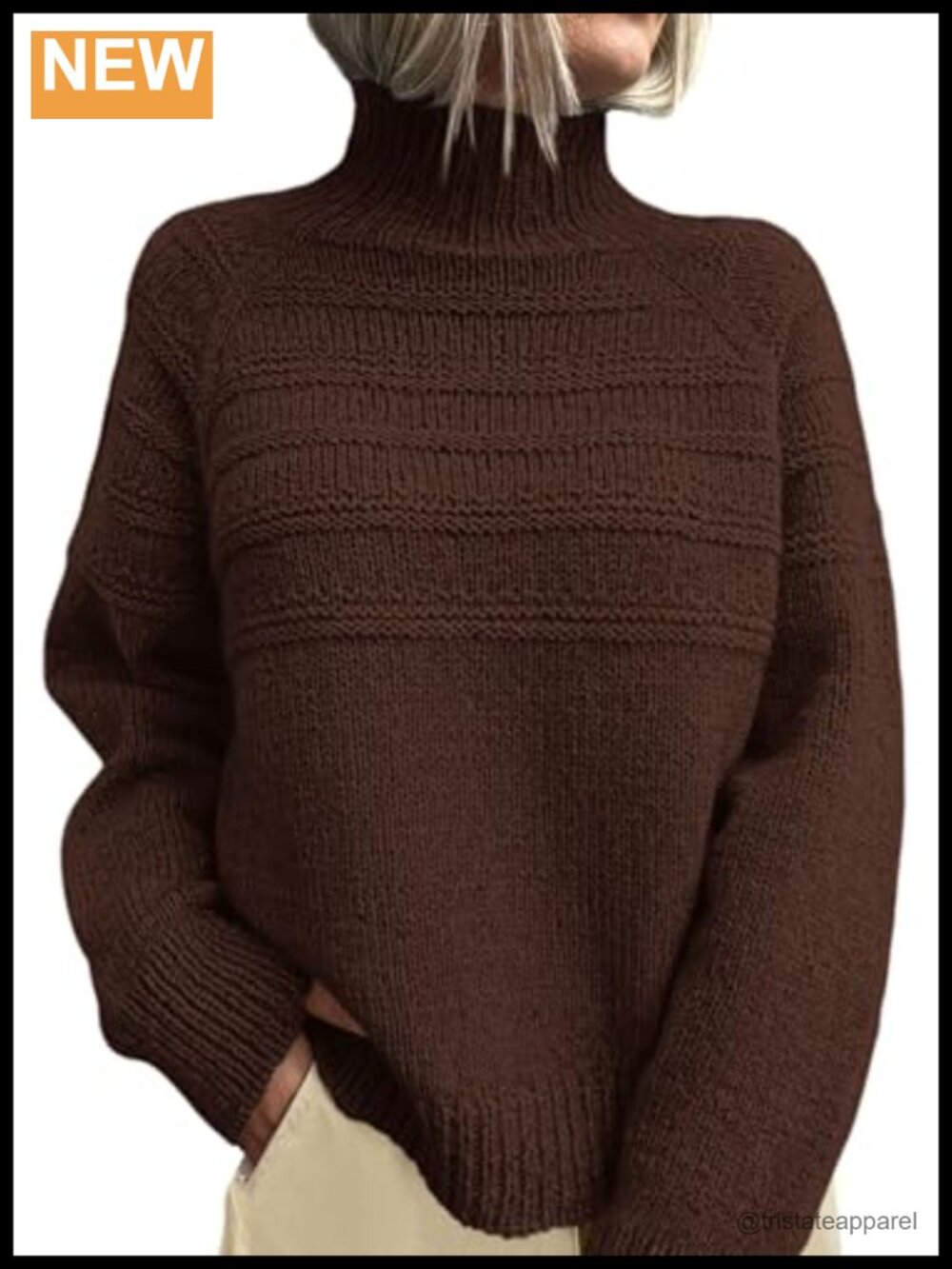 Chunky Knit Mock Neck Pullover Sweater Women Relaxed Long Sleeve